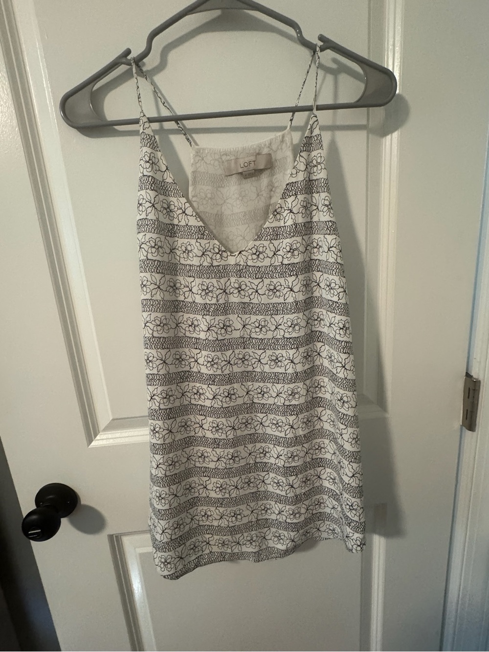 LOFT White and Black Floral-Stripe Camisole Dress